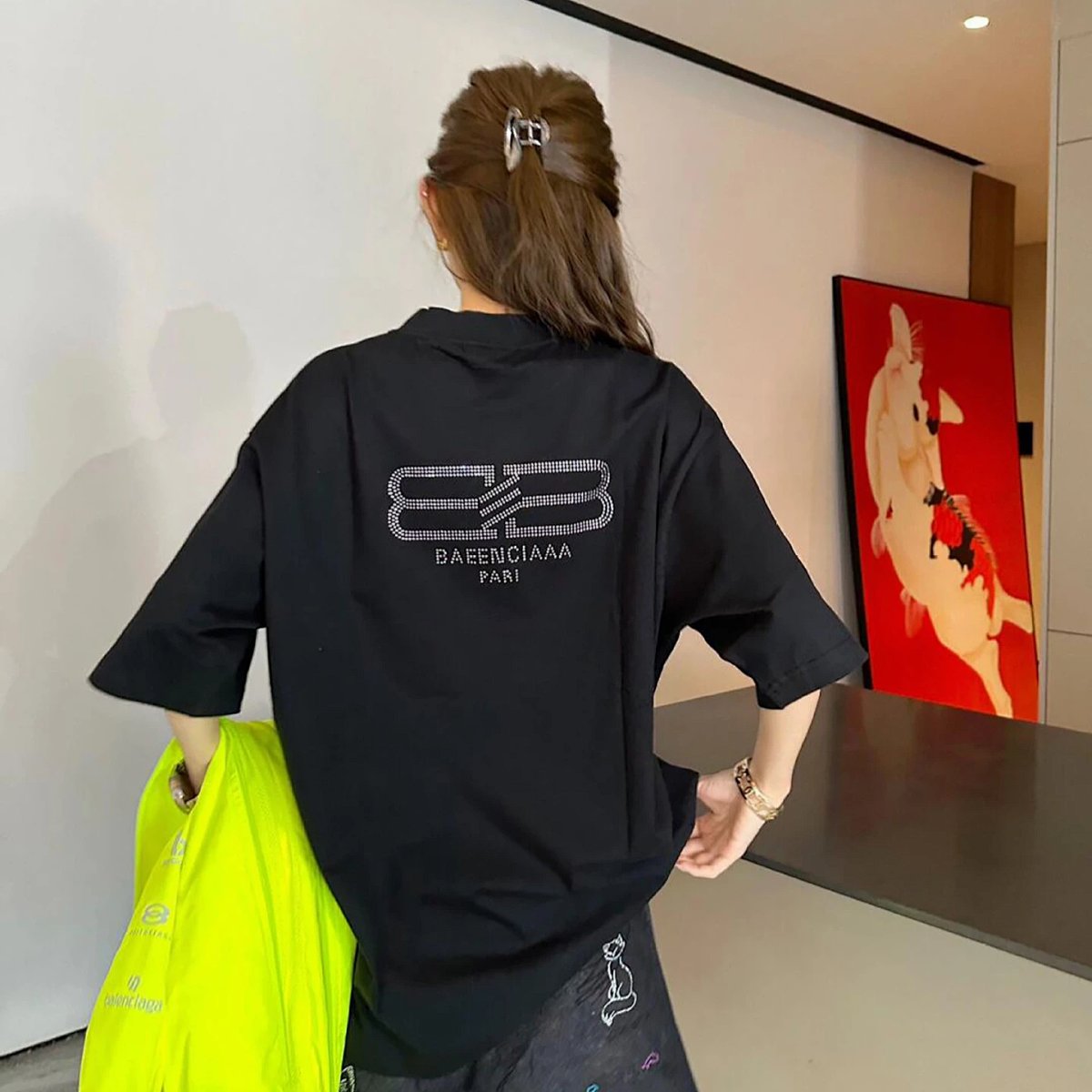 High-Quality Rhinestone BB Letter Back Short-Sleeve T-Shirt