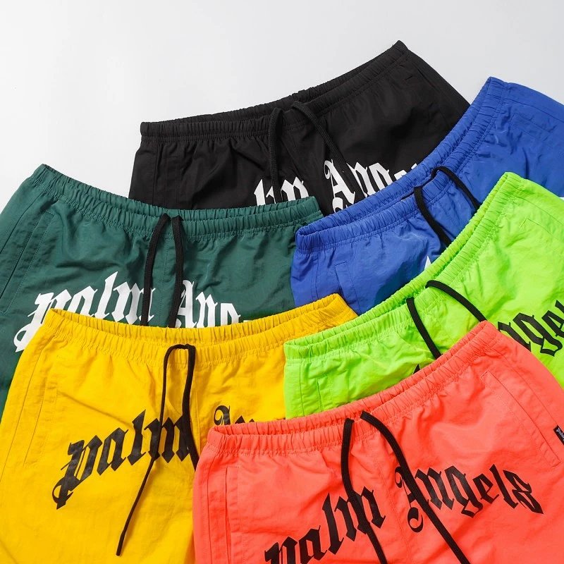 Trendy Big Logo Letter Print Shorts Hawaiian Palm Tree Beach Shorts Breathable