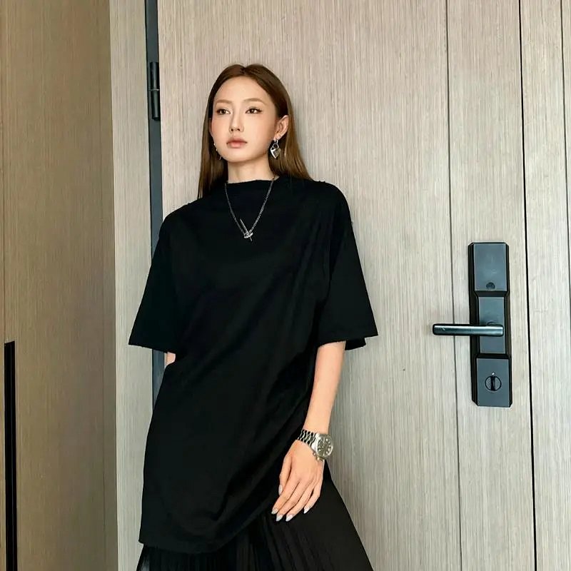 Tape Print Puff Reflective Washed Distressed Short-Sleeve T-Shirt