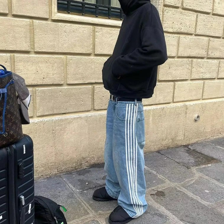 High-Waist Embroidered Streetwear Wide-Leg Pants