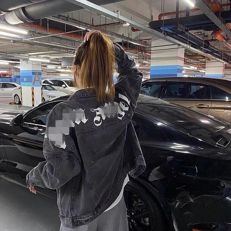 PA Streetwear Denim Jacket with Back Letter Logo & Palm Tree Graphic