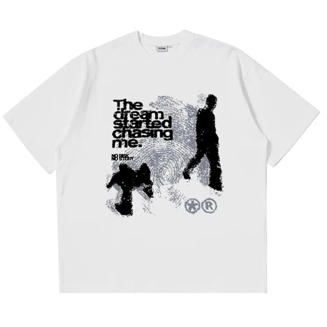 Men's Oversized Cotton Short-Sleeve T-Shirt with Shadow Print Y2K Top