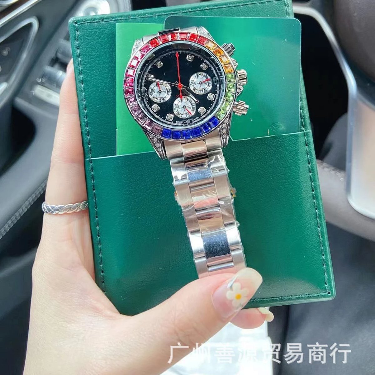 Rainbow Bezel Daytona-Style Chronograph Watch