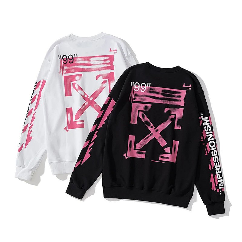 Off-White Style Crewneck Arrow Oil Painting Tape Print Sweatshirt (Hoodless)