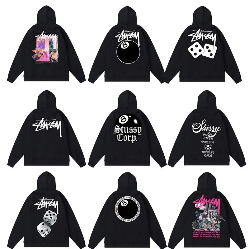 2024 Classic Print Black 8 Hoodie STU World Tour Youth Pullover Hooded Sweatshirt