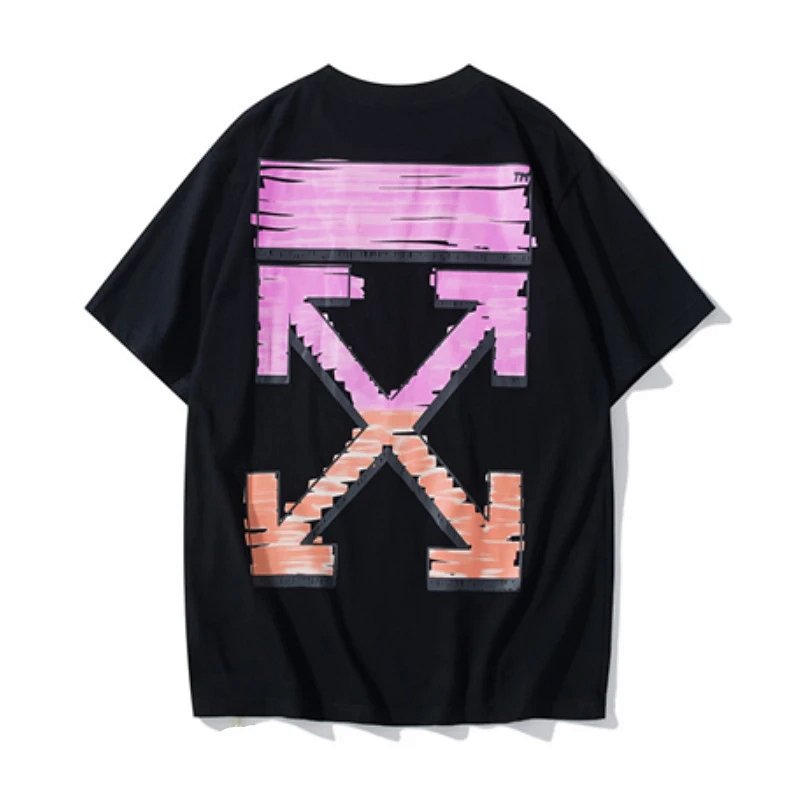OW Daisy Floral Gradient Graffiti Arrow Loose Couple Short-Sleeve T-Shirt