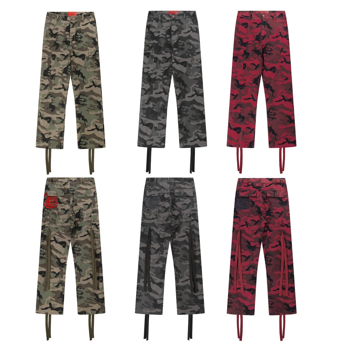 Hestr Streetwear Camo Washed Logo Print Jeans Men's American Casual Denim