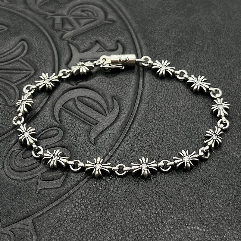 Sterling Silver Cross Bracelet with Crystals