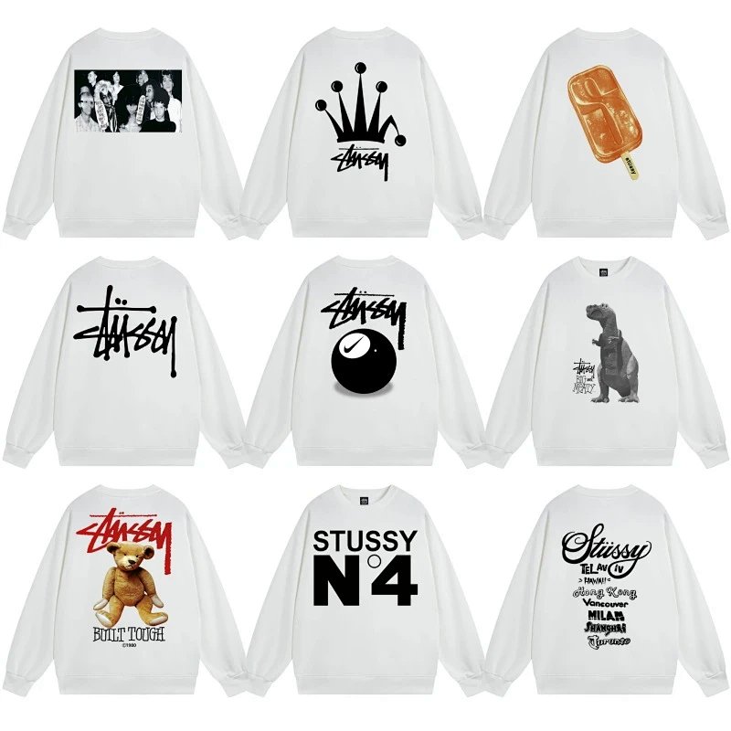 Stu Tour Classic Letter Print Crewneck Terry Sweatshirt