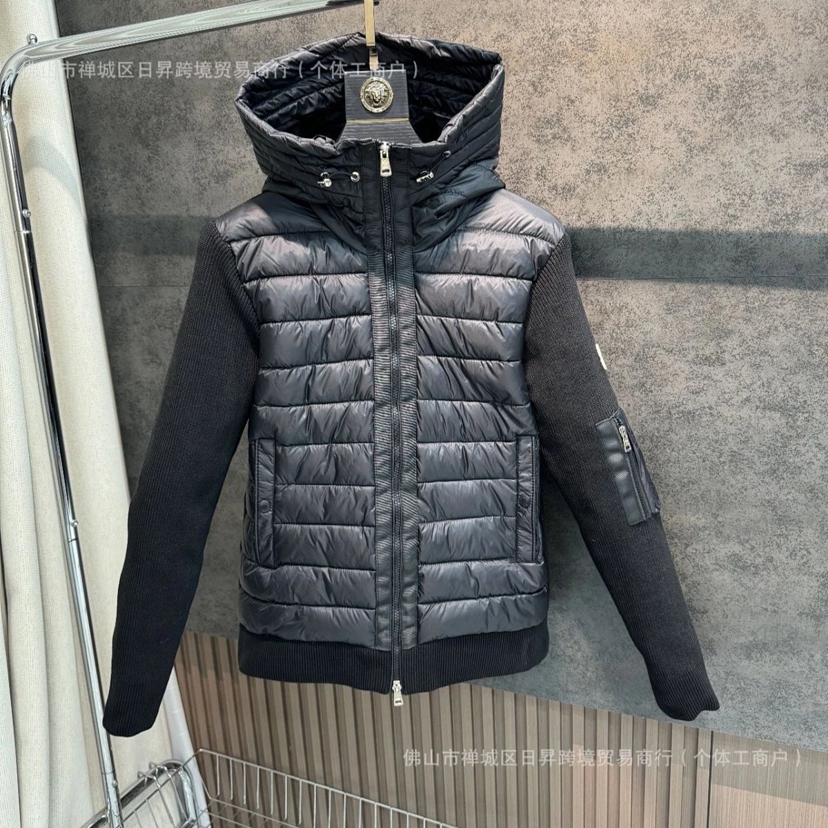 Knit Panel Hooded Down Jacket Warm Coat