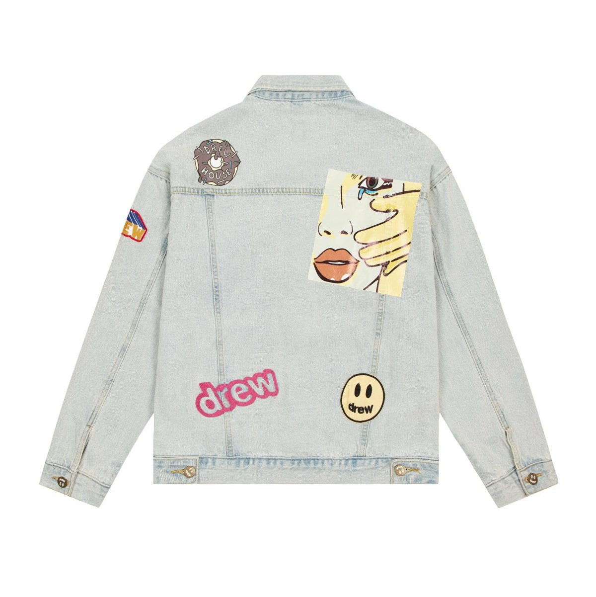 Smiley Alien Multi-Element Badge Patchwork Denim Jacket