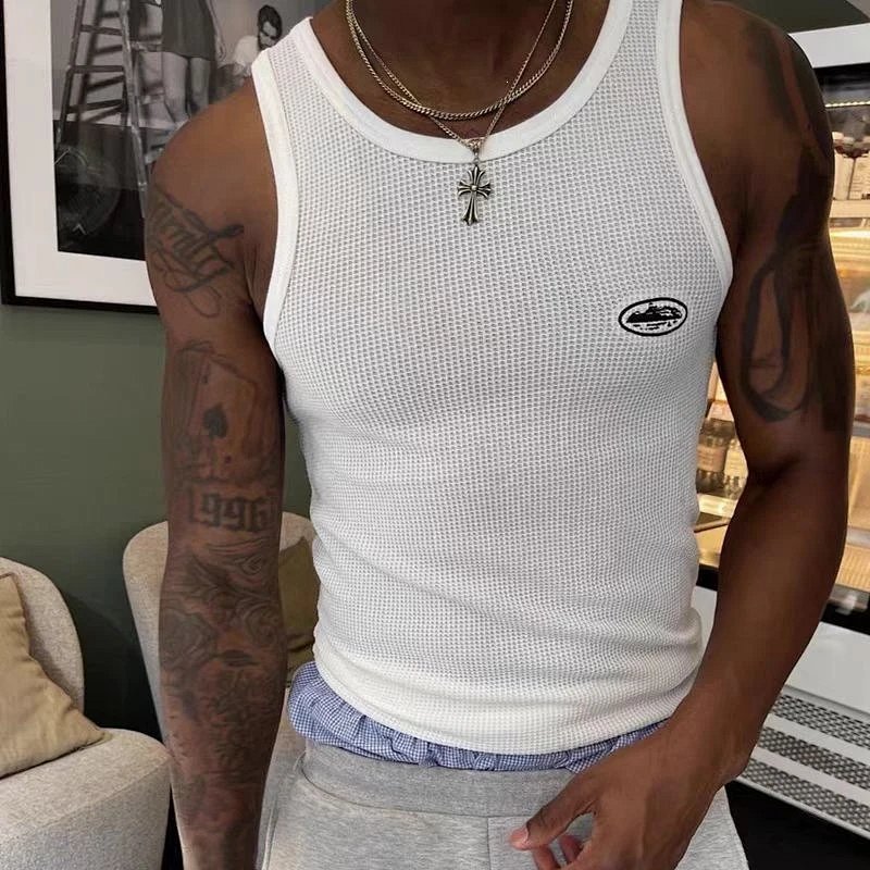 Cortz American Heavy-Duty Embroidered Ribbed Knit Tank Top Men's Slim Fit Gym Workout Top