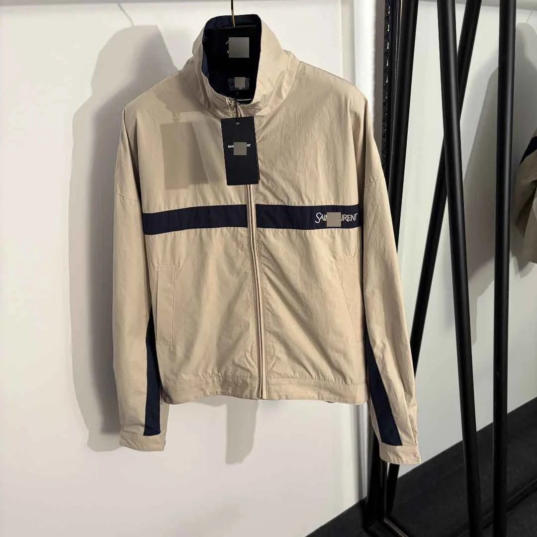 Y Zipper Head Letter Embroidery Color blocked Stand up Collar Long sleeved Windbreaker Coat