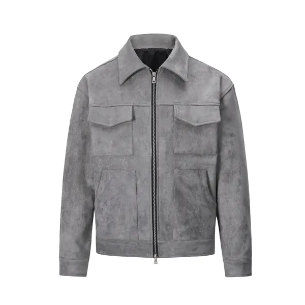 Design Suede Utility Jacket Beige Outerwear - 29