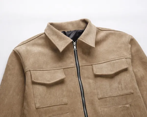 Design Suede Utility Jacket Beige Outerwear - 11
