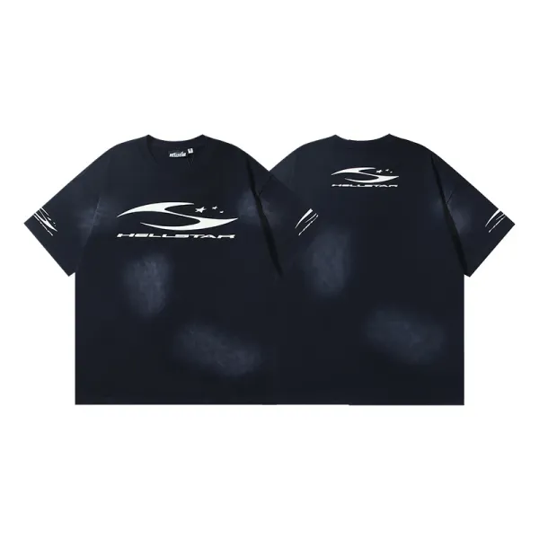 Hellstar Wave Logo Washed Black T-Shirt - 1