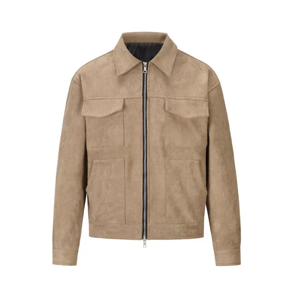 Design Suede Utility Jacket Beige Outerwear - 1