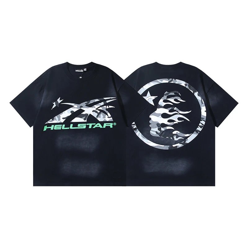 Hellstar Camo Flame Graphic T-Shirt Black - 1