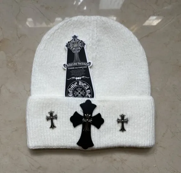 Chrome Hearts x Comme des Garçons Cross-Embellished White Beanie - 1