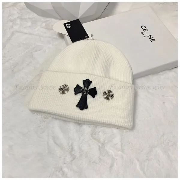 Celine Cross-Embellished White Beanie - 1