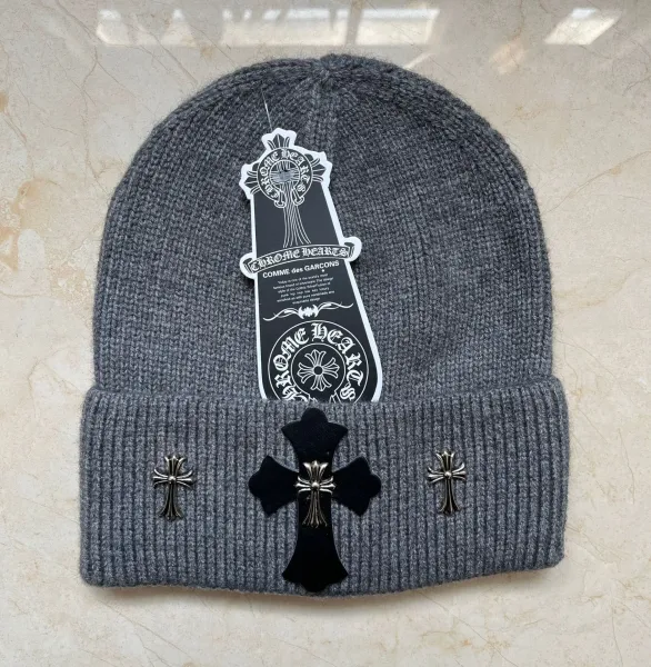 Chrome Hearts x Comme des Garçons Cross-Embellished Gray Beanie - 1