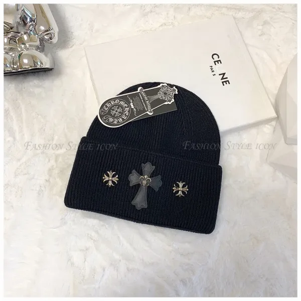 Chrome Hearts x Celine Black Cross-Embellished Beanie - 1