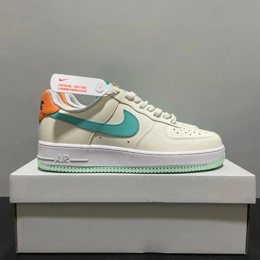 P纯原现货 头层实拍HM3728-131 内置气垫 空军米绿橙色 Nike Air force low 男女同款af1 低帮休闲运动板鞋 空军一号莆田鞋