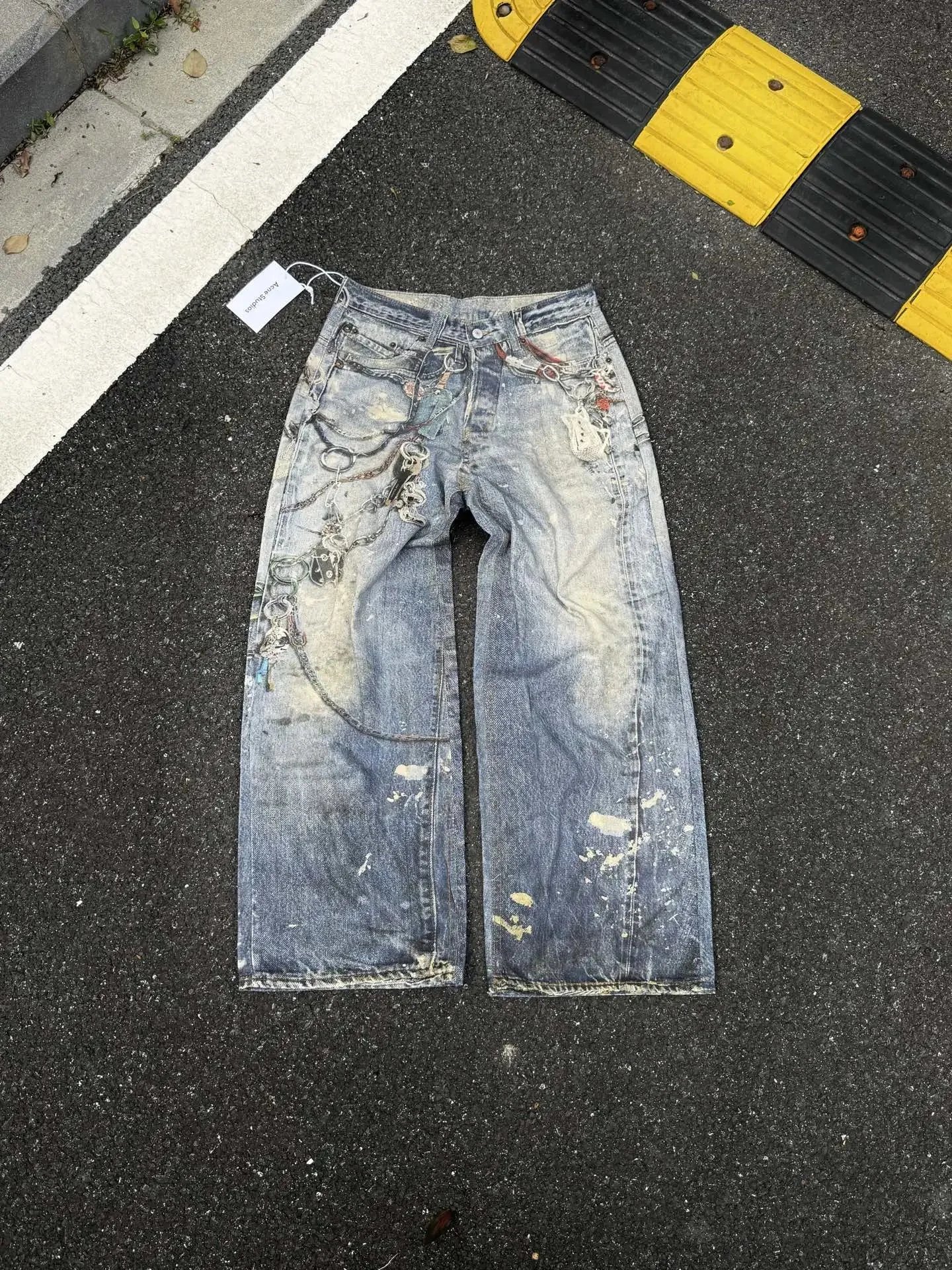 Acne Studios Jeans Wide-Leg Chain-Graphic — 4- 1981M