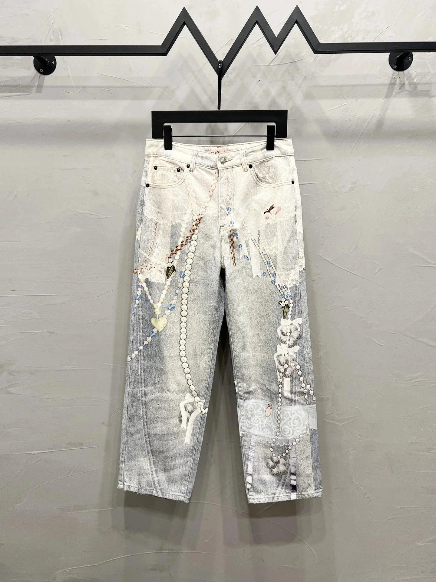 Acne Studios Jeans Wide-Leg Chain-Graphic — 21- 2006 Series Lace Pearl Chain