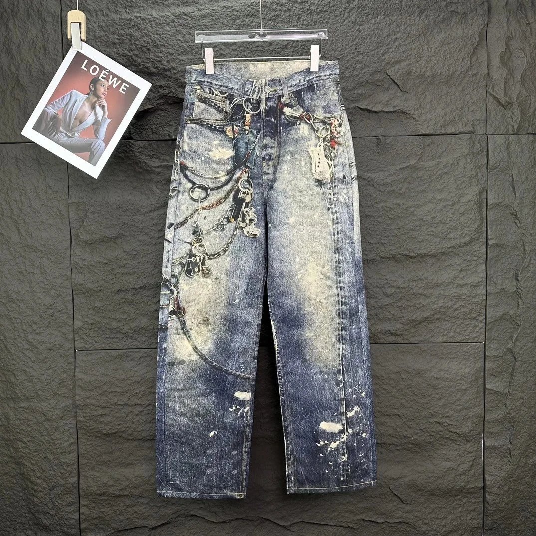 Acne Studios Jeans Wide-Leg Chain-Graphic — 6-2025 New 3D Digital Direct Spray Graffiti