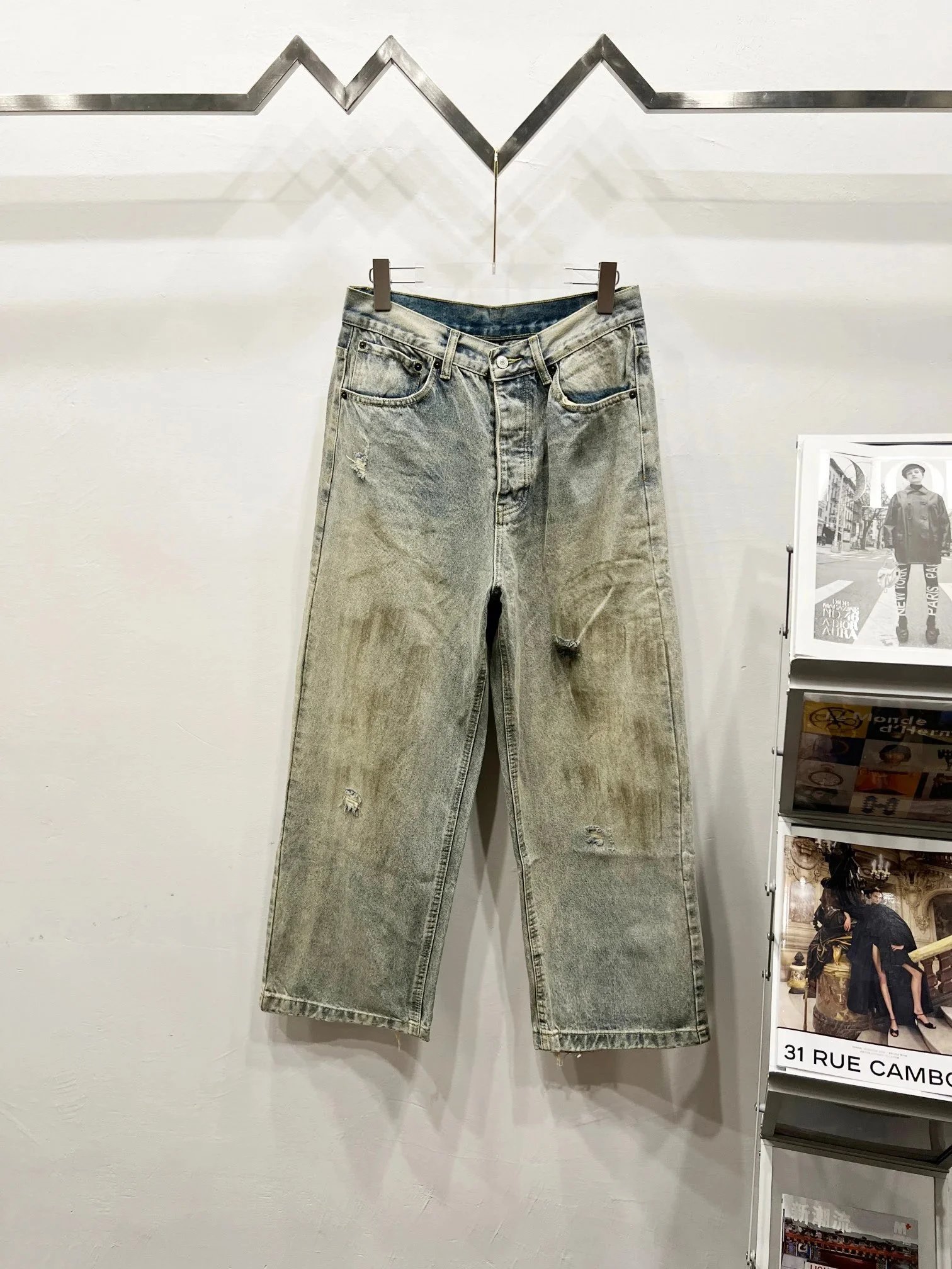 Acne Studios Jeans Wide-Leg Chain-Graphic — 22-2024 New Simple Distressed and Ripped Style