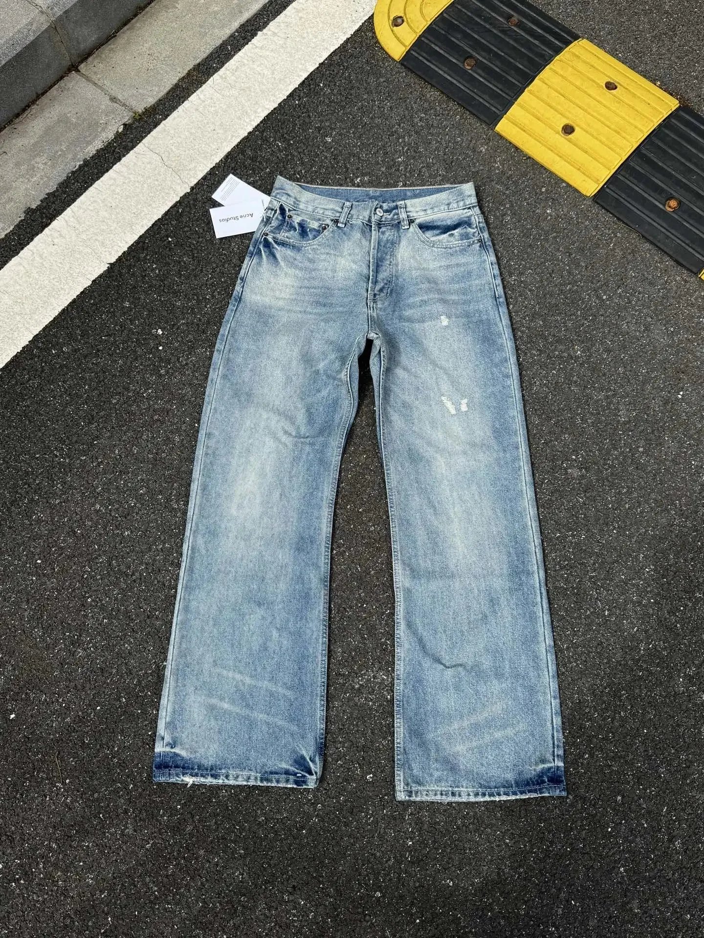 Acne Studios Jeans Wide-Leg Chain-Graphic — 8- 2021M light blue loose straight-leg