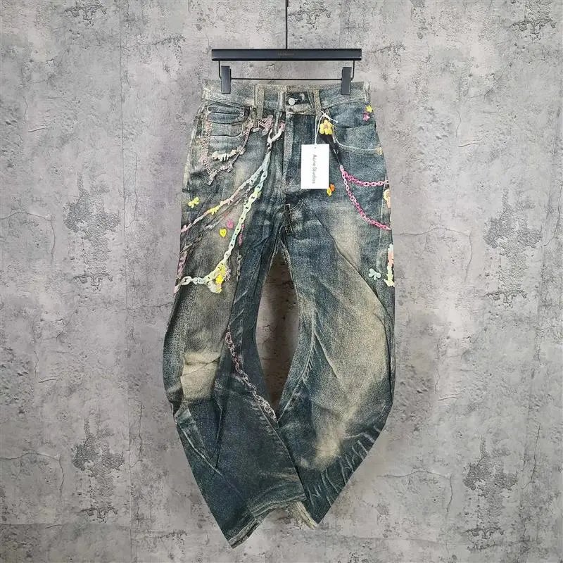 Acne Studios Jeans Wide-Leg Chain-Graphic — 16-2006 Series Candy Necklaces