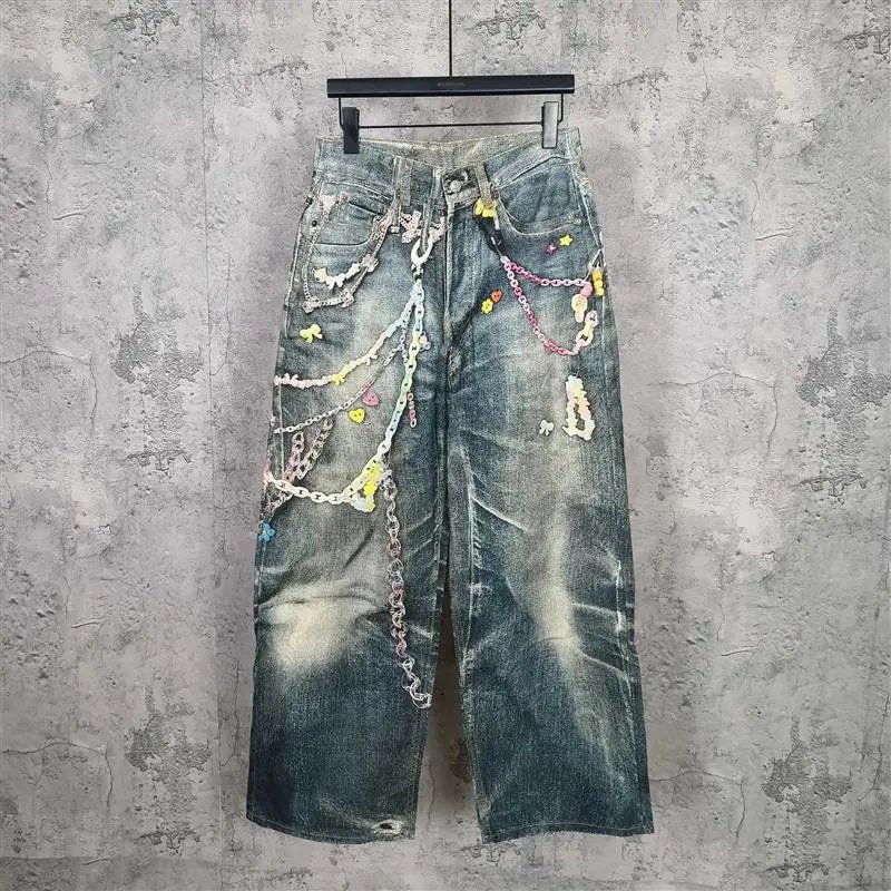 Acne Studios Jeans Wide-Leg Chain-Graphic — 15-1981 Series Candy Necklace