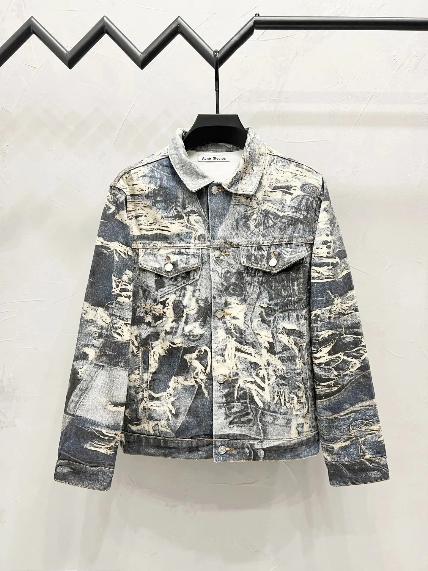 Acne Studios Jeans Wide-Leg Chain-Graphic — 27-2023M Optical Illusion Erosion Graffiti Destruction