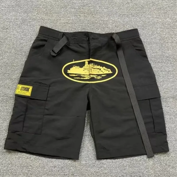 LITETWORK Cargo Shorts Black with Yellow Graphic Logo - 1