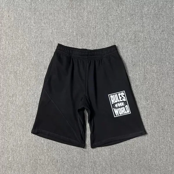 Rules The World Logo Print Black Sweatshorts - 1