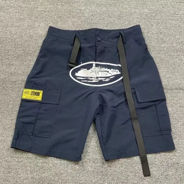 LITETWORK Cargo Shorts Navy with Ship Graphic and Strap Detail - 1