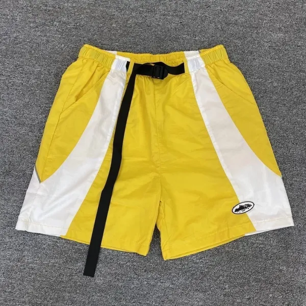 Off-White Diagonal Stripe Yellow Shorts - 1