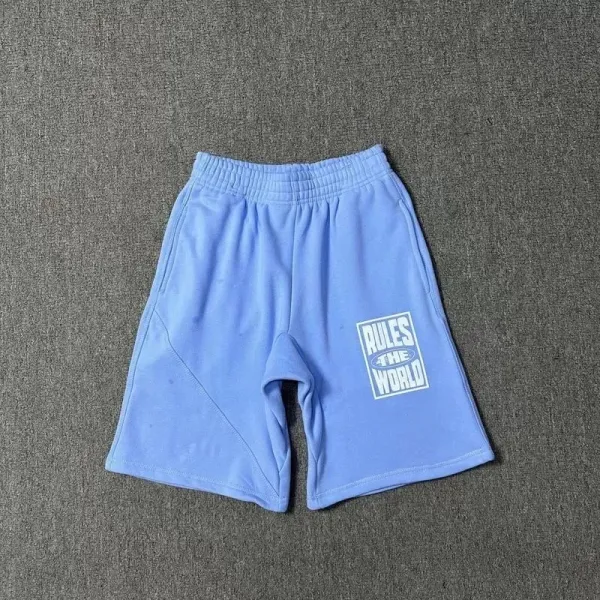 Rules The World Logo Print Light Blue Sweat Shorts - 1