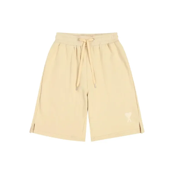 Ami Paris Heart Logo Sweat Shorts Beige - 3