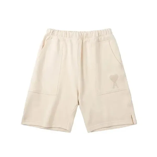 Ami Paris Heart Logo Sweat Shorts Beige - 10