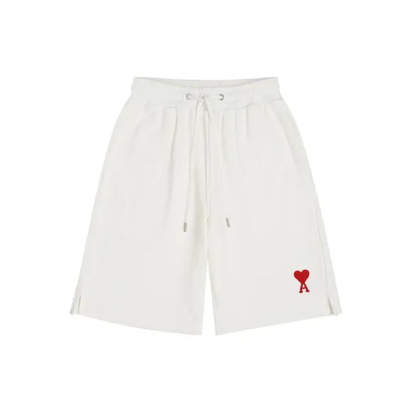 Ami Paris Heart Logo Sweat Shorts Beige - 8