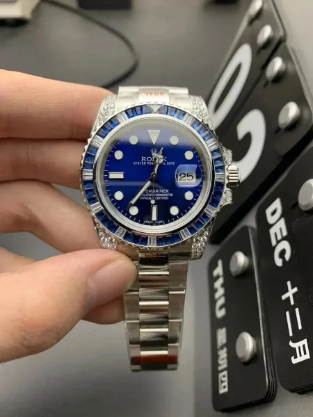 Rolex Submariner Date Blue Dial with Sapphire and Diamond Bezel Mechanical Watch - 1