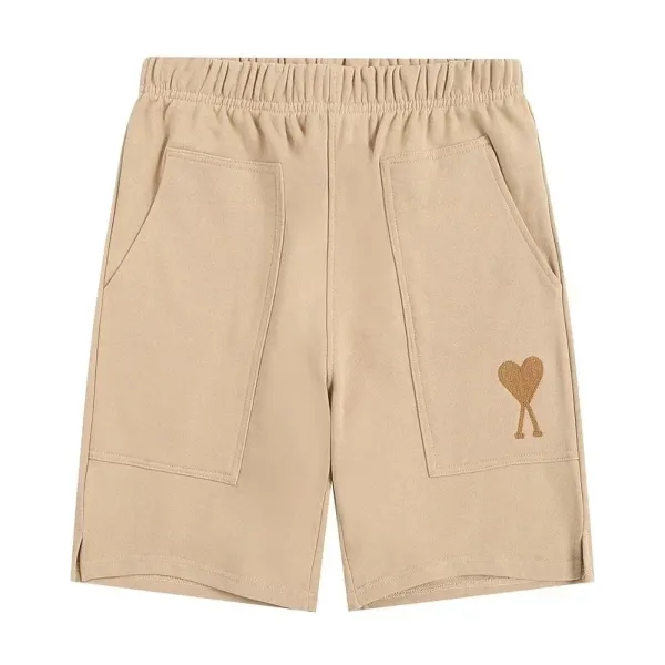 Ami Paris Heart Logo Sweat Shorts Beige - 1