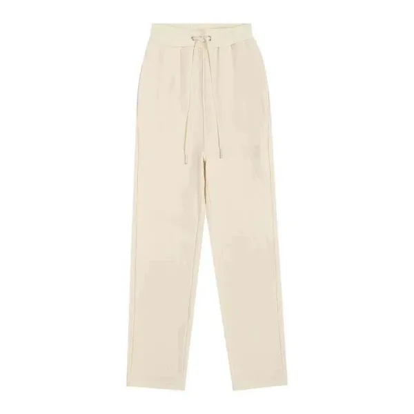 Design Relaxed Fit Drawstring Waist Beige Pants - 1