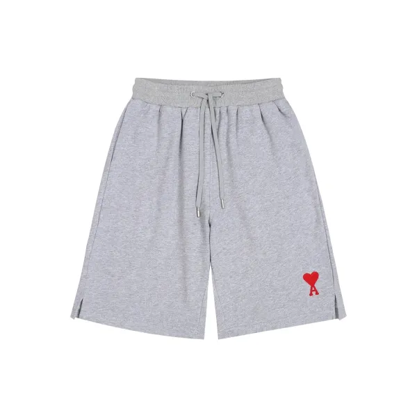 Ami Paris Heart Logo Sweat Shorts Beige - 5