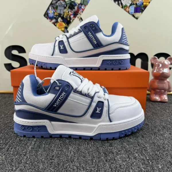 Louis Vuitton Trainer White and Navy Blue Sneakers - 1