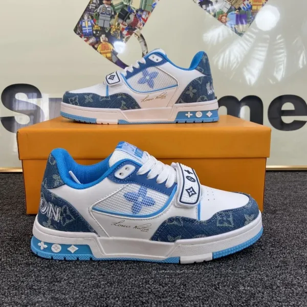 Louis Vuitton Trainer Low Denim Monogram Blue White Sneakers - 1