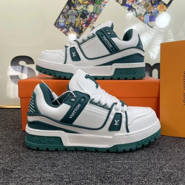 Louis Vuitton Trainer Low White and Green Sneakers - 1
